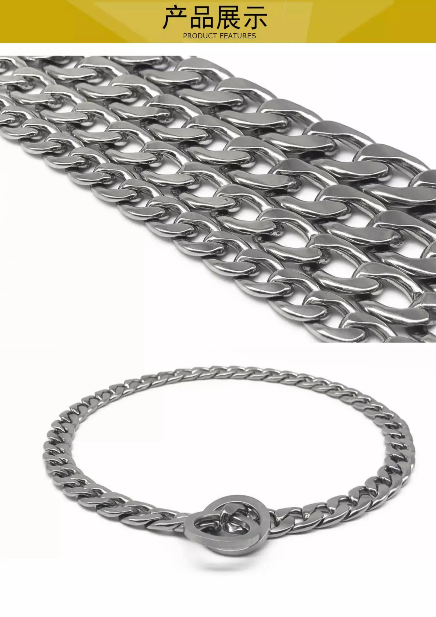30-75CM 304 Stainless Steel P Chain Dog Collar Pet Neck Strap and Leash for Small Medium and Large Dogs