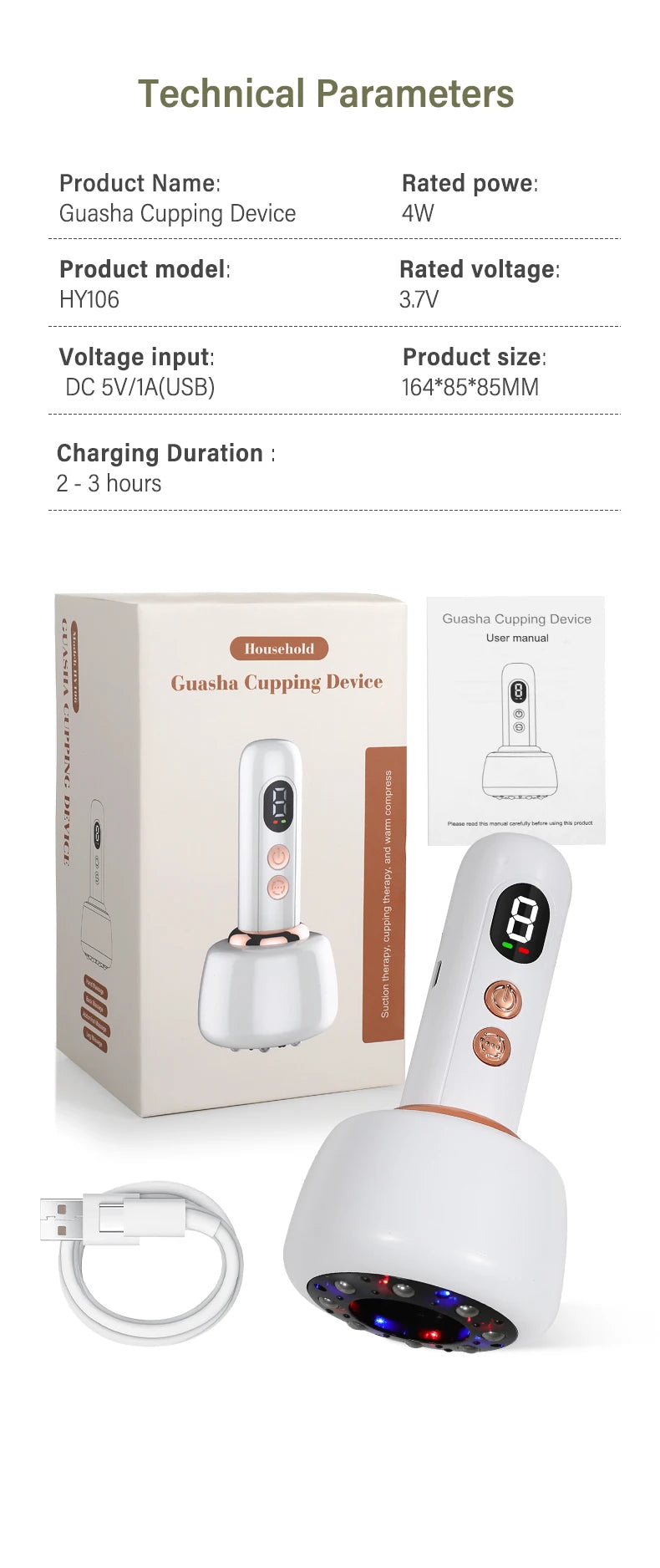 USB Rechargeable Abdominal Massager for Hot Compress and Adjustable Guasha Cupping Intensity Arm and Leg Massage Handheld