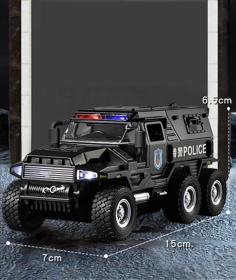 1:32 SWAT City Police Truck Model Diecast Play Off-road Vehicle Sound and Light Sport Car Toys for Children Collection Gifts