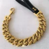 Fashion Hip-Hop SWAG 32MM Stainless Steel Gold Chain Pet Leash with Skull Pattern Anti-Lost for Medium and Large Dogs