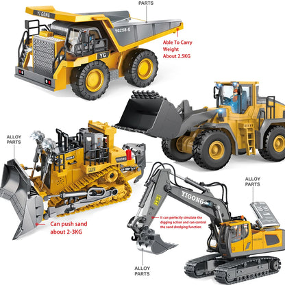 1:20 Alloy 2.4Ghz 11 Channels Rc Excavator Toy Remote Control Truck Toys Digger Sets With Music and Sounds RC Construction