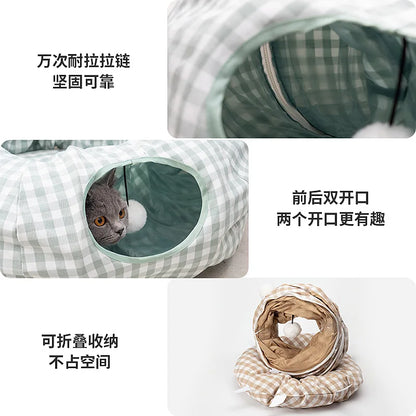 Hot Sale Fun Interactive Pet Cat Play Tunnel Pet Toys Collapsible Cat Tunnel with Removable Plush Cushion