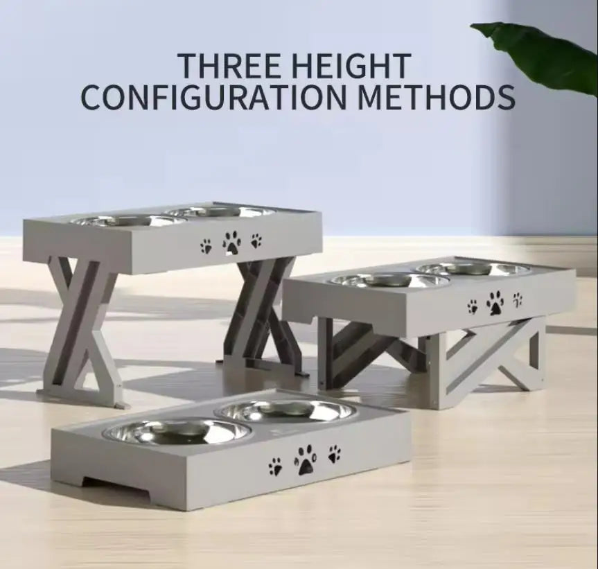 Elevated Neater Feeder 3 Adjustable Height Pet Dog Cat Double Stainless Steel Bowls