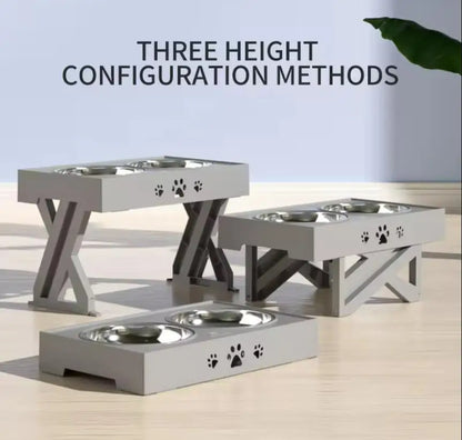 Elevated Neater Feeder 3 Adjustable Height Pet Dog Cat Double Stainless Steel Bowls