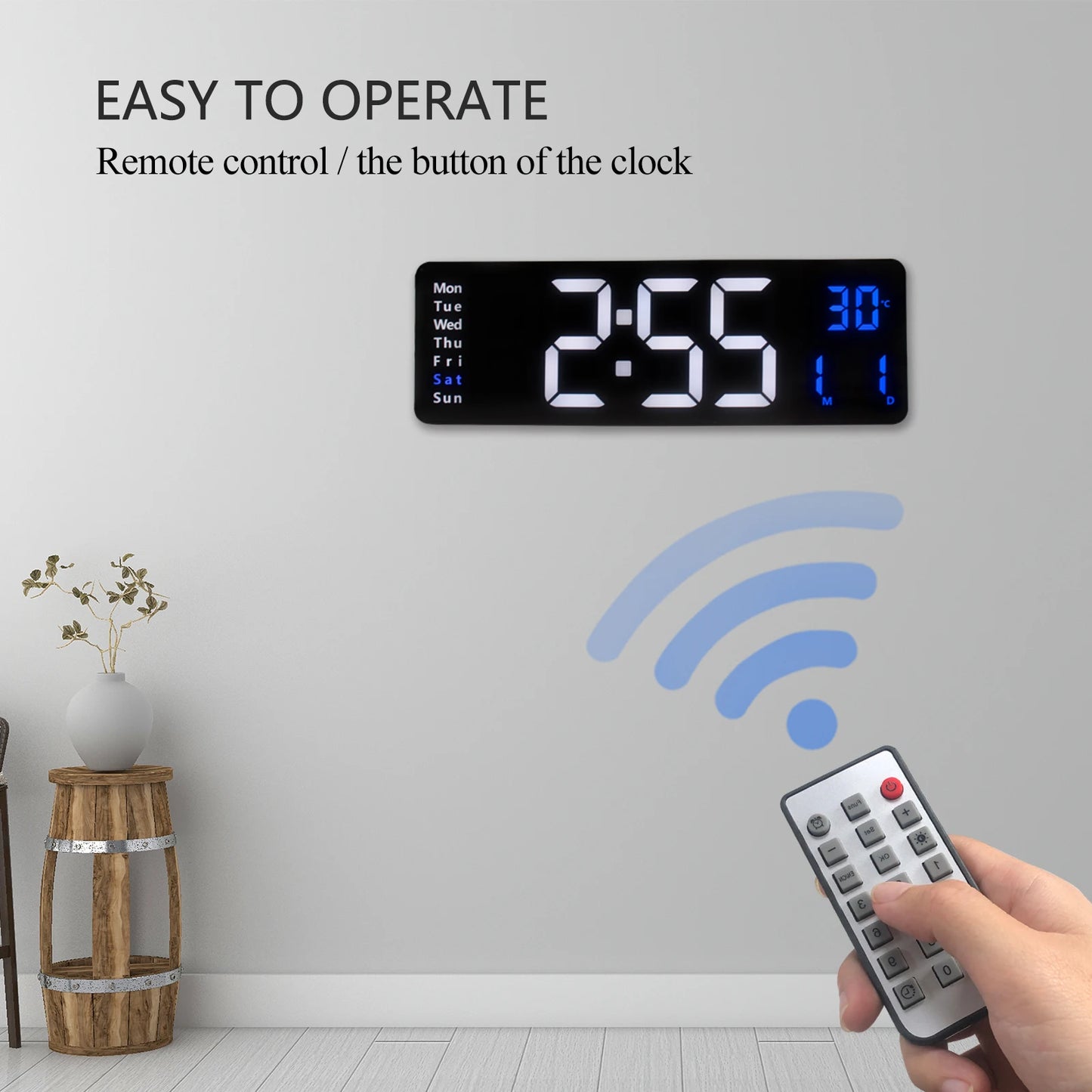 Hot Selling Large LED Digital Wall Clock Remote Control Temp Date Week DisplayMemory Table Wall-mounted Dual Alarms Clocks