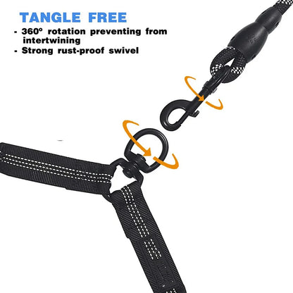 Pet Dog Leashes Walk 2 Two Dogs Nylon Leash Coupler Double Ropes Twin Leads Walking Dog with Poop Bag Multi Leashes 1.5+0.5M