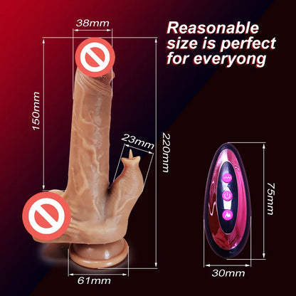 6'' Wireless Telescoping Dual-Vibration Wobbling Heated Electric Realistic Soft Waterproof Dildo Liquid Silicone Body-Safe Adult