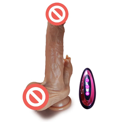 6'' Wireless Telescoping Dual-Vibration Wobbling Heated Electric Realistic Soft Waterproof Dildo Liquid Silicone Body-Safe Adult