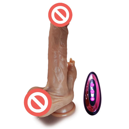 6'' Wireless Telescoping Dual-Vibration Wobbling Heated Electric Realistic Soft Waterproof Dildo Liquid Silicone Body-Safe Adult