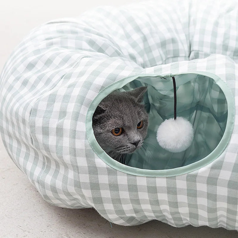 Hot Sale Fun Interactive Pet Cat Play Tunnel Pet Toys Collapsible Cat Tunnel with Removable Plush Cushion