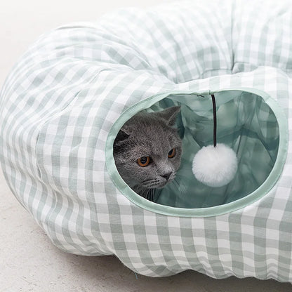 Hot Sale Fun Interactive Pet Cat Play Tunnel Pet Toys Collapsible Cat Tunnel with Removable Plush Cushion