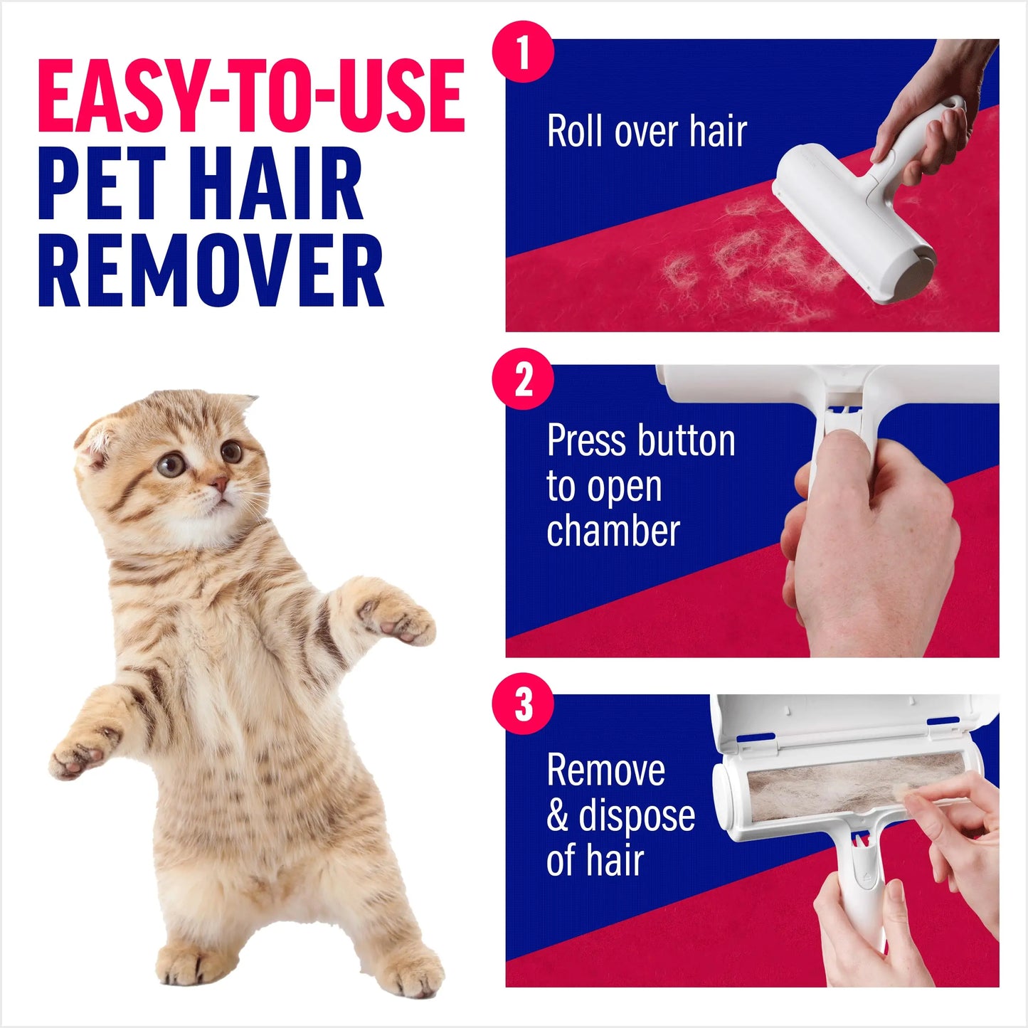 Pet Grooming Brush Easy to Clean Reusable Self-Cleaning Pet Hair Remover Lint Roller