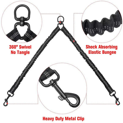 Pet Dog Leashes Walk 2 Two Dogs Nylon Leash Coupler Double Ropes Twin Leads Walking Dog with Poop Bag Multi Leashes 1.5+0.5M