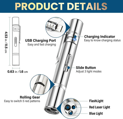 Laser Pointer With 5 Adjustable Patterns USB Recharge Laser Long Range 3 Modes Training Chaser Interactive Cat Dog Laser Toy