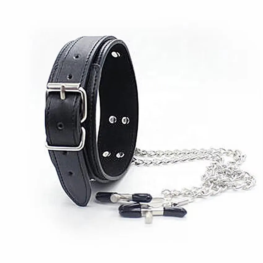 OEM BDSM Couple Toys Bulk Order - Adjustable Bondage Collar for Women, Metal Nipple Clamps Set with Lock Chain