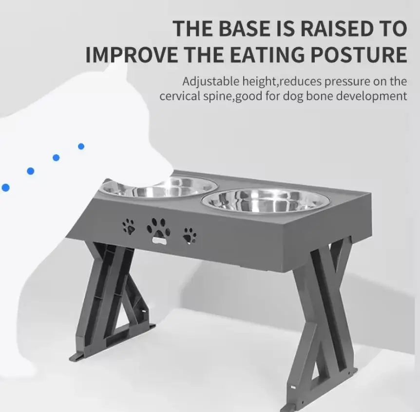 Elevated Neater Feeder 3 Adjustable Height Pet Dog Cat Double Stainless Steel Bowls