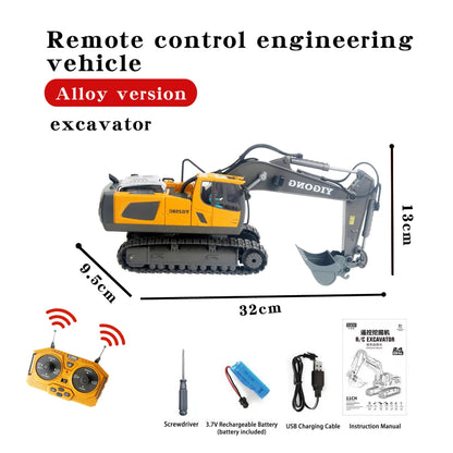 1:20 Alloy 2.4Ghz 11 Channels Rc Excavator Toy Remote Control Truck Toys Digger Sets With Music and Sounds RC Construction