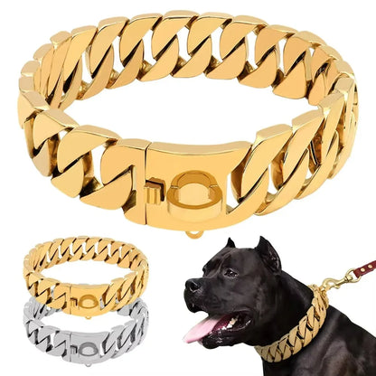 Heavy-Duty Solid Personalized Pet Leash and Collar Set with Ribbons Pure 304 Stainless Steel 1.2KG for Dogs