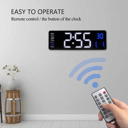 Hot Selling Large LED Digital Wall Clock Remote Control Temp Date Week DisplayMemory Table Wall-mounted Dual Alarms Clocks