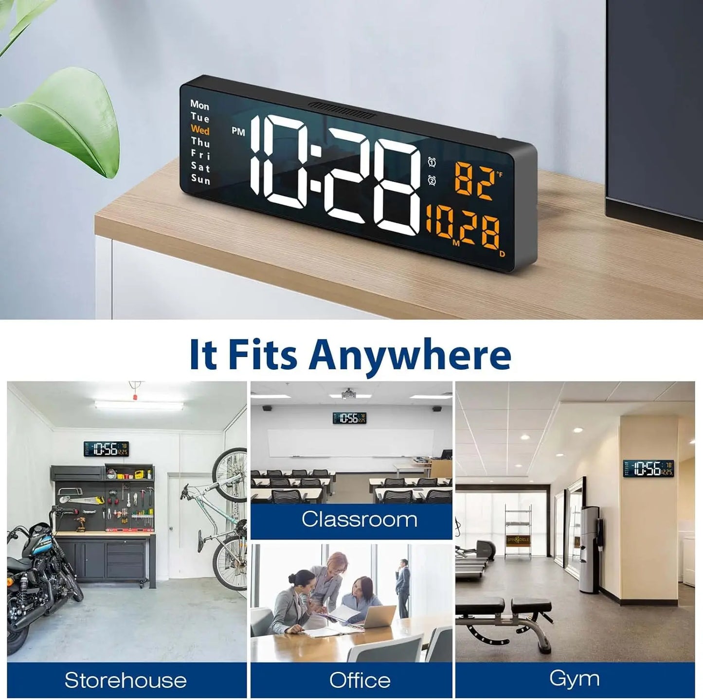 Hot Selling Large LED Digital Wall Clock Remote Control Temp Date Week DisplayMemory Table Wall-mounted Dual Alarms Clocks