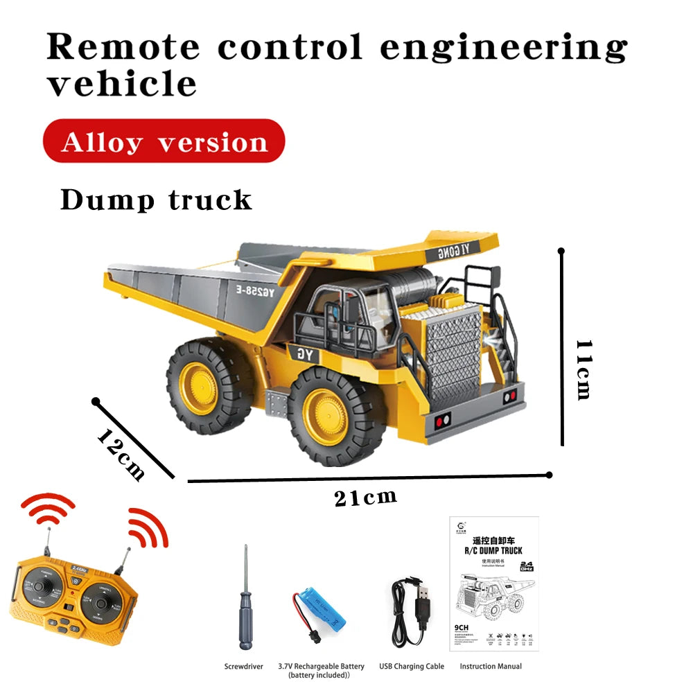 1:20 Alloy 2.4Ghz 11 Channels Rc Excavator Toy Remote Control Truck Toys Digger Sets With Music and Sounds RC Construction