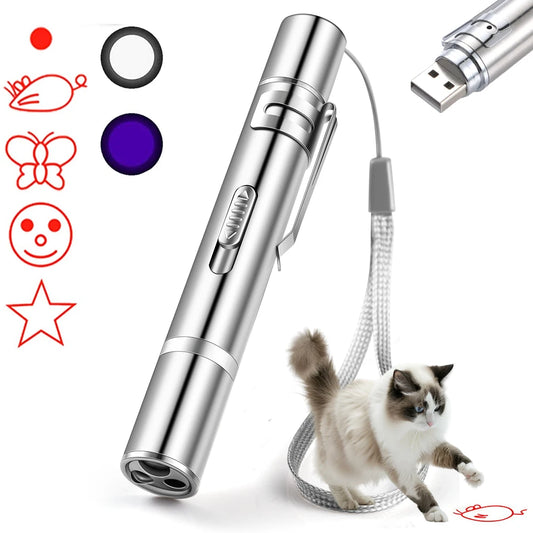 Laser Pointer With 5 Adjustable Patterns USB Recharge Laser Long Range 3 Modes Training Chaser Interactive Cat Dog Laser Toy