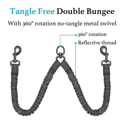 Pet Dog Leashes Walk 2 Two Dogs Nylon Leash Coupler Double Ropes Twin Leads Walking Dog with Poop Bag Multi Leashes 1.5+0.5M