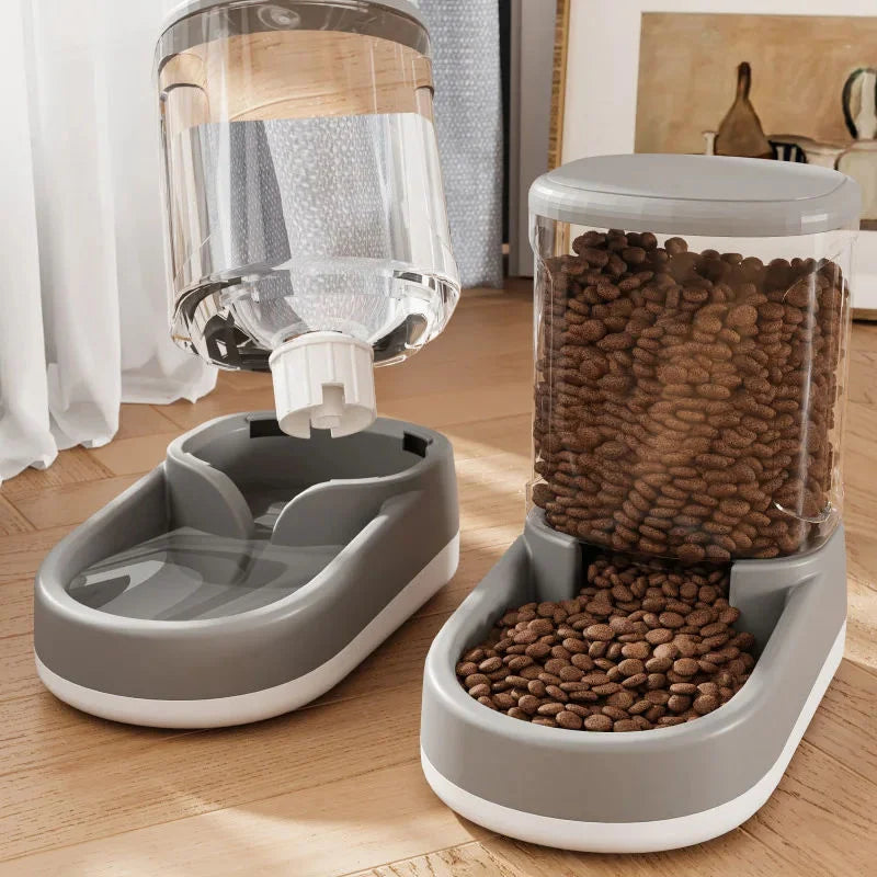Automatic Pet Feeder and Water Dispenser for Cats and Dogs Gravity Dual Bowl Pet Feeding Station, Non-Electric Self-Watering Set