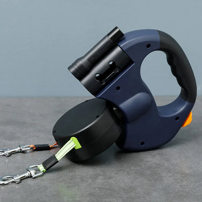 Wholesale  Pet Accessories Sustainable Adjustable Dual Double Dog Leash with Light Retractable for Two Dogs