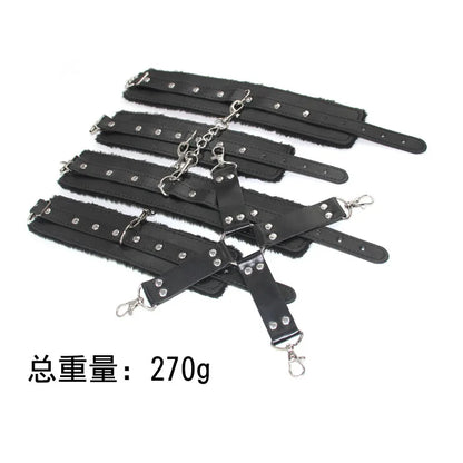 PU Leather Bondage Hog Tie Wrist and Ankle Cuffs Set With Cross Band Handcuffs Role Play Toy