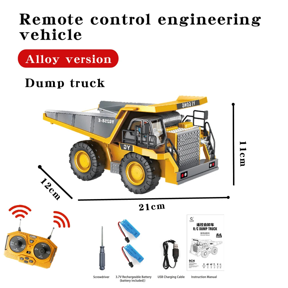 1:20 Alloy 2.4Ghz 11 Channels Rc Excavator Toy Remote Control Truck Toys Digger Sets With Music and Sounds RC Construction