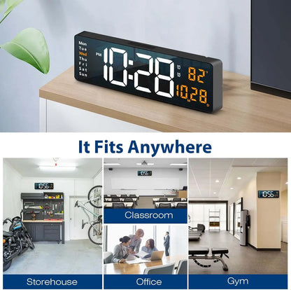 Hot Selling Large LED Digital Wall Clock Remote Control Temp Date Week DisplayMemory Table Wall-mounted Dual Alarms Clocks