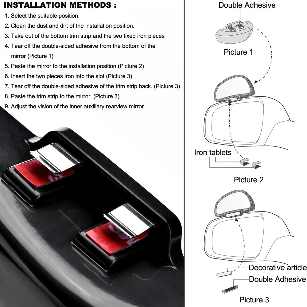 360 Degree Adjustable Wide Angle Car Side Rear Mirrors Blind Spot  for Cars Accessories Parking Auto Rear View Mirror Glass
