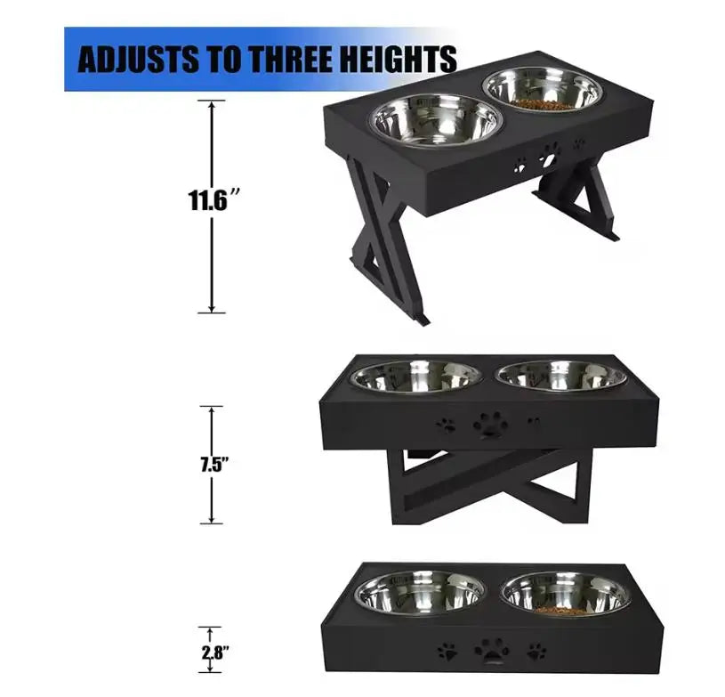 Elevated Neater Feeder 3 Adjustable Height Pet Dog Cat Double Stainless Steel Bowls