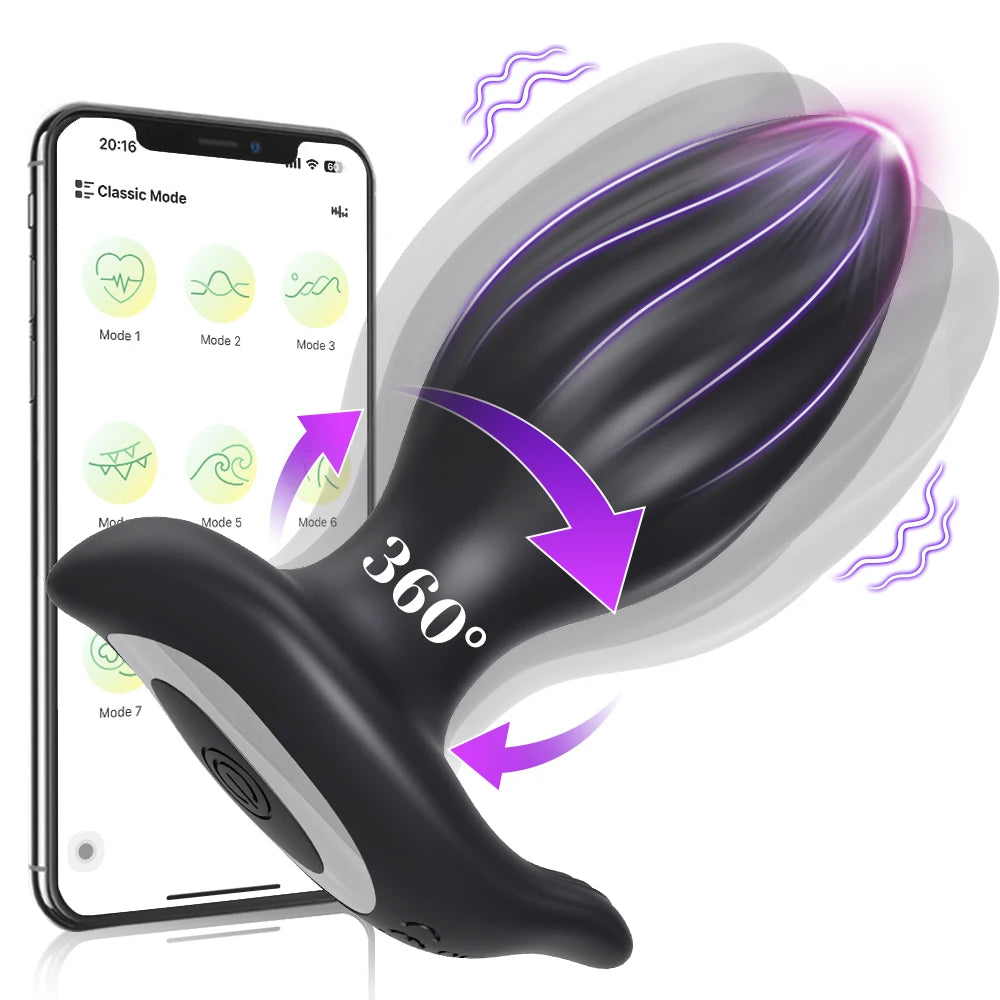 360° Rotation Vibrating LED Butt Plug for Men Wiggle Prostate Massager Gay APP Anal Vibrator Anal Plug Sex Toy for Couples