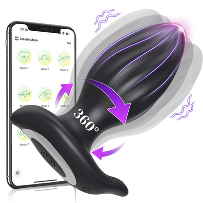 360° Rotation Vibrating LED Butt Plug for Men Wiggle Prostate Massager Gay APP Anal Vibrator Anal Plug Sex Toy for Couples