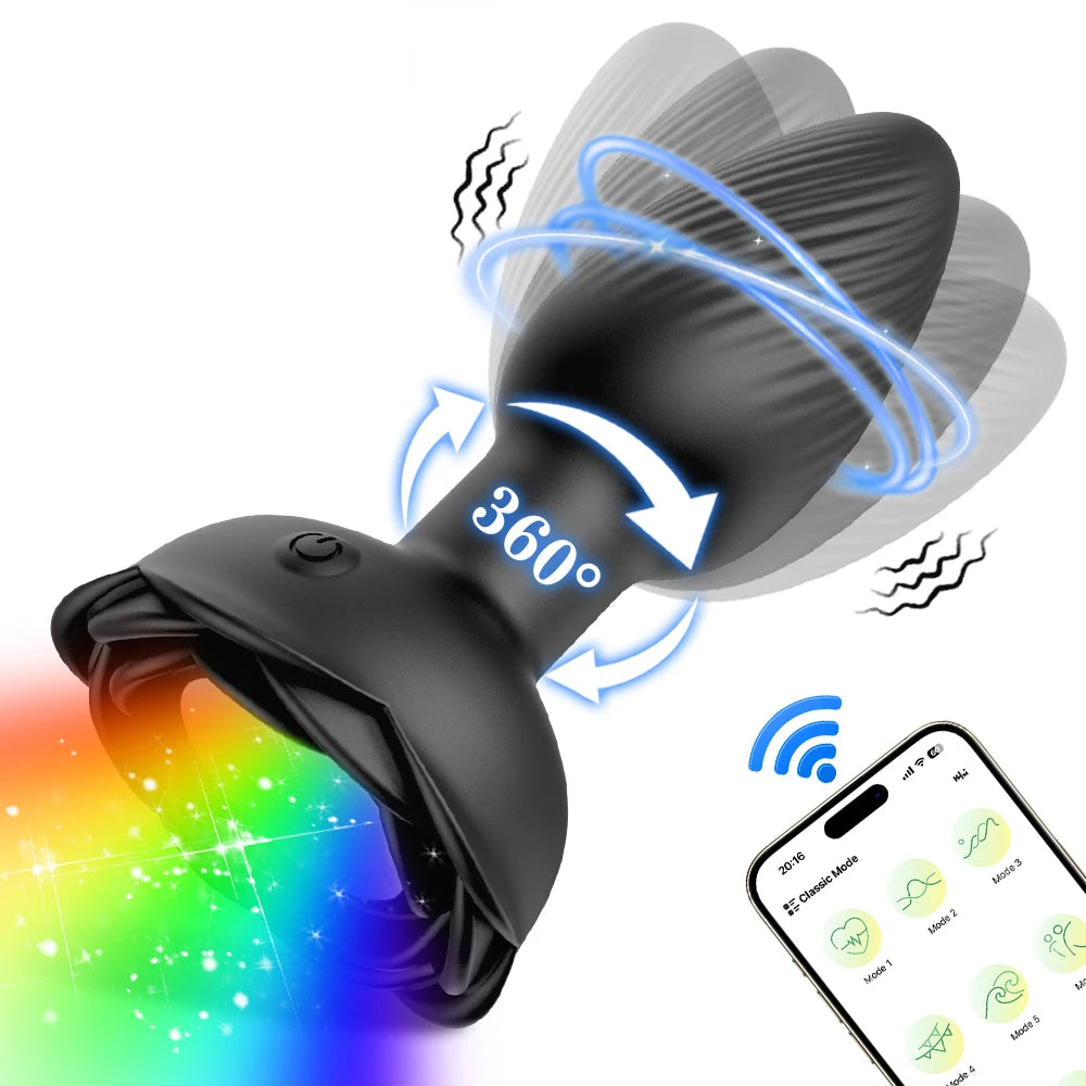 360° Rotation Vibrating LED Butt Plug for Men Wiggle Prostate Massager Gay APP Anal Vibrator Anal Plug Sex Toy for Couples
