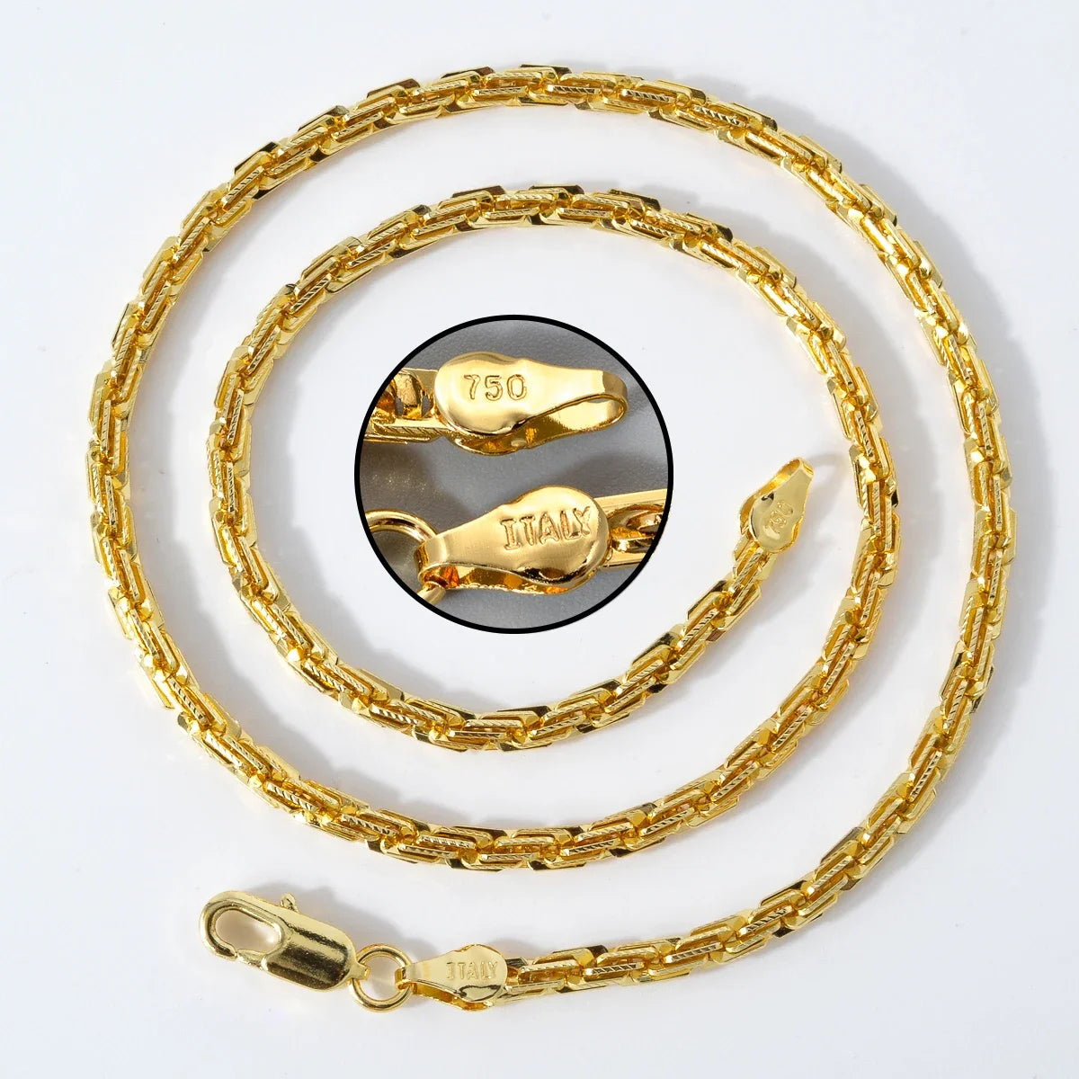 Width 4mm Italian 750 Luxury 18k gold Plated textured Dubai Necklace DIY simple jewelry men women party