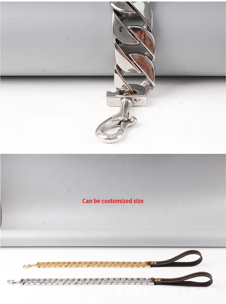 Fashion Hip-Hop SWAG 32MM Stainless Steel Gold Chain Pet Leash with Skull Pattern Anti-Lost for Medium and Large Dogs