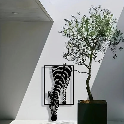 [Modern Zebra Metal Art] Minimalist Zebra Metal Wall Art - Modern Striped Iron Decor |  Animal-Themed Design, Zebra Decor