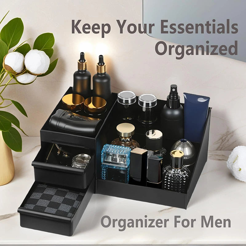 Men's Cologne Organizer Holder for Dresser Perfume Stand Bathroom Countertop with Drawers Clear Organizer for Scented Oils