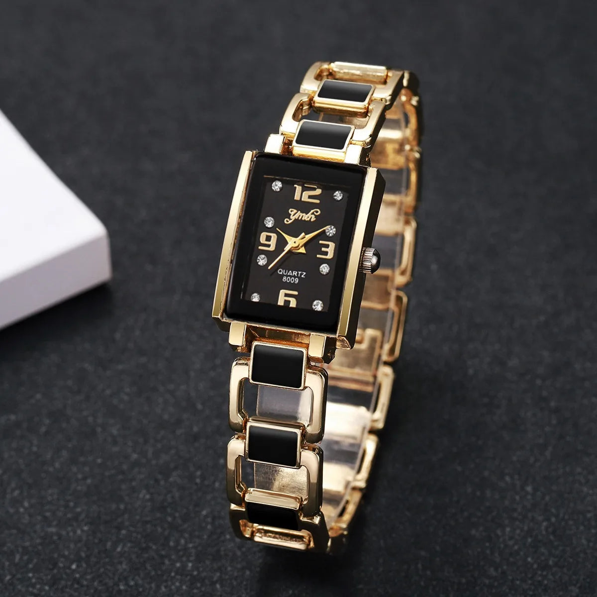 5PCS Women Fashion Rectangle Quartz Wristwatch Ladies Elegant Bracelet Watch With Diamond Jewelry Set Reloj Mujer (Without Box)