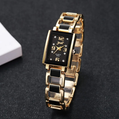 5PCS Women Fashion Rectangle Quartz Wristwatch Ladies Elegant Bracelet Watch With Diamond Jewelry Set Reloj Mujer (Without Box)