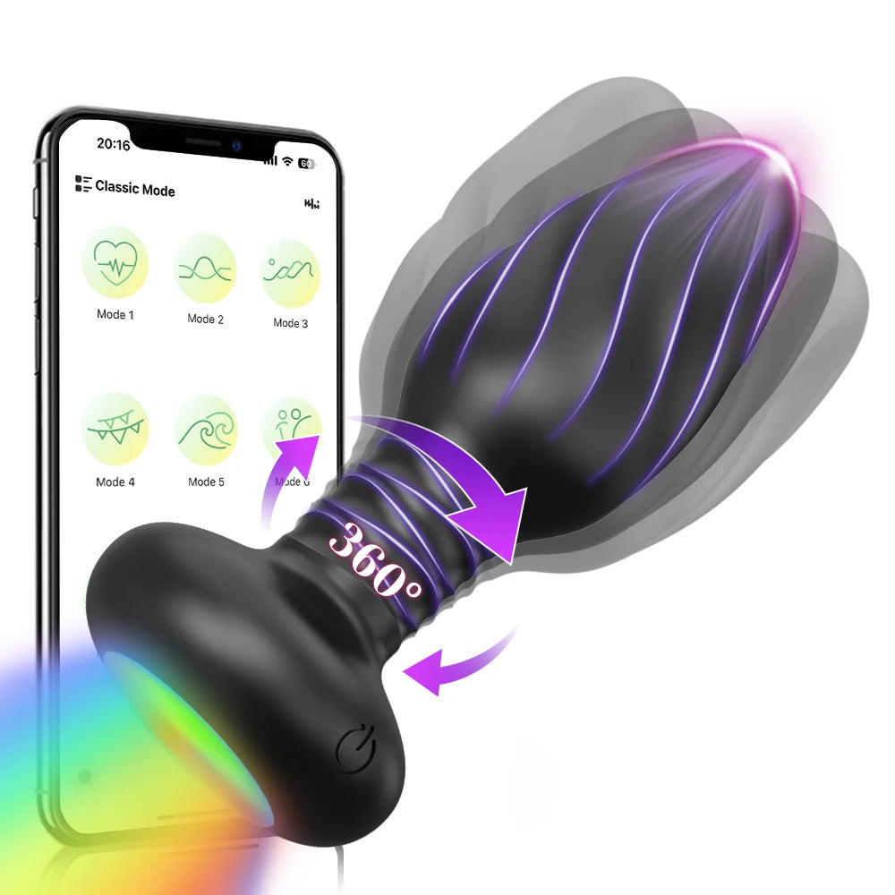 360° Rotation Vibrating LED Butt Plug for Men Wiggle Prostate Massager Gay APP Anal Vibrator Anal Plug Sex Toy for Couples