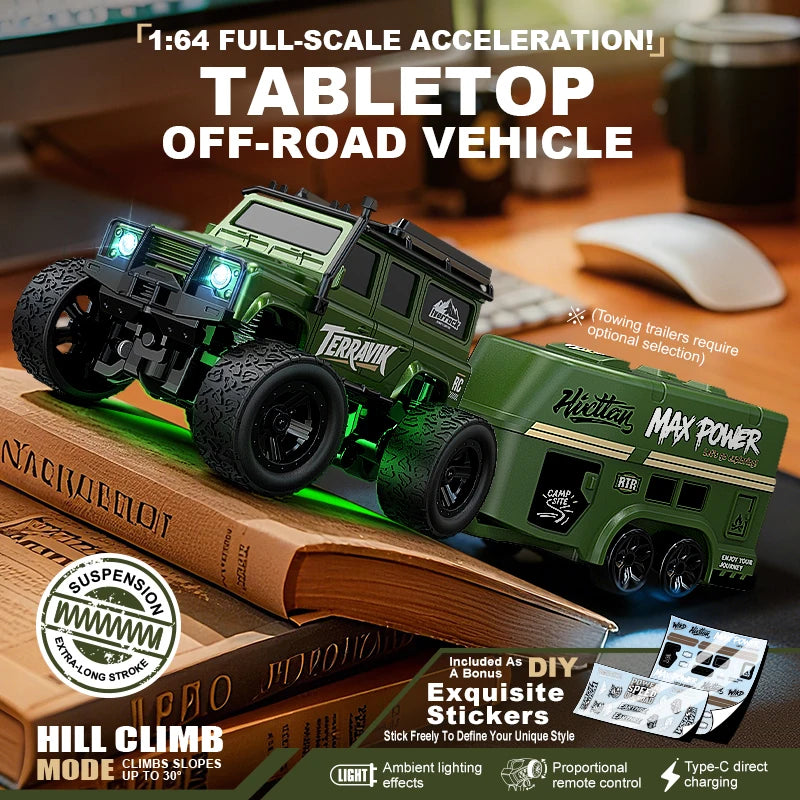 Hot Selling Mini 1:64 Remote Control Car Climbing With Trailer Off-road Vehicle Children's Toy Model Boy Birthday Gift