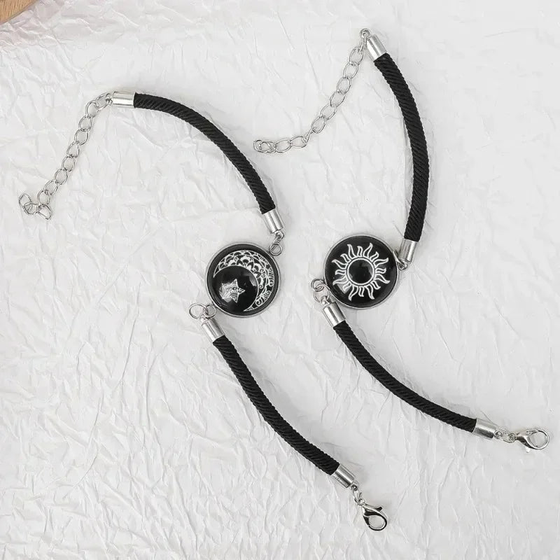 2pcs Luminous Sun Moon Braided Bracelets for Lovers Adjustable Couple Bracelets Fashion Valentine's Day Jewelry Girlfriend Gifts
