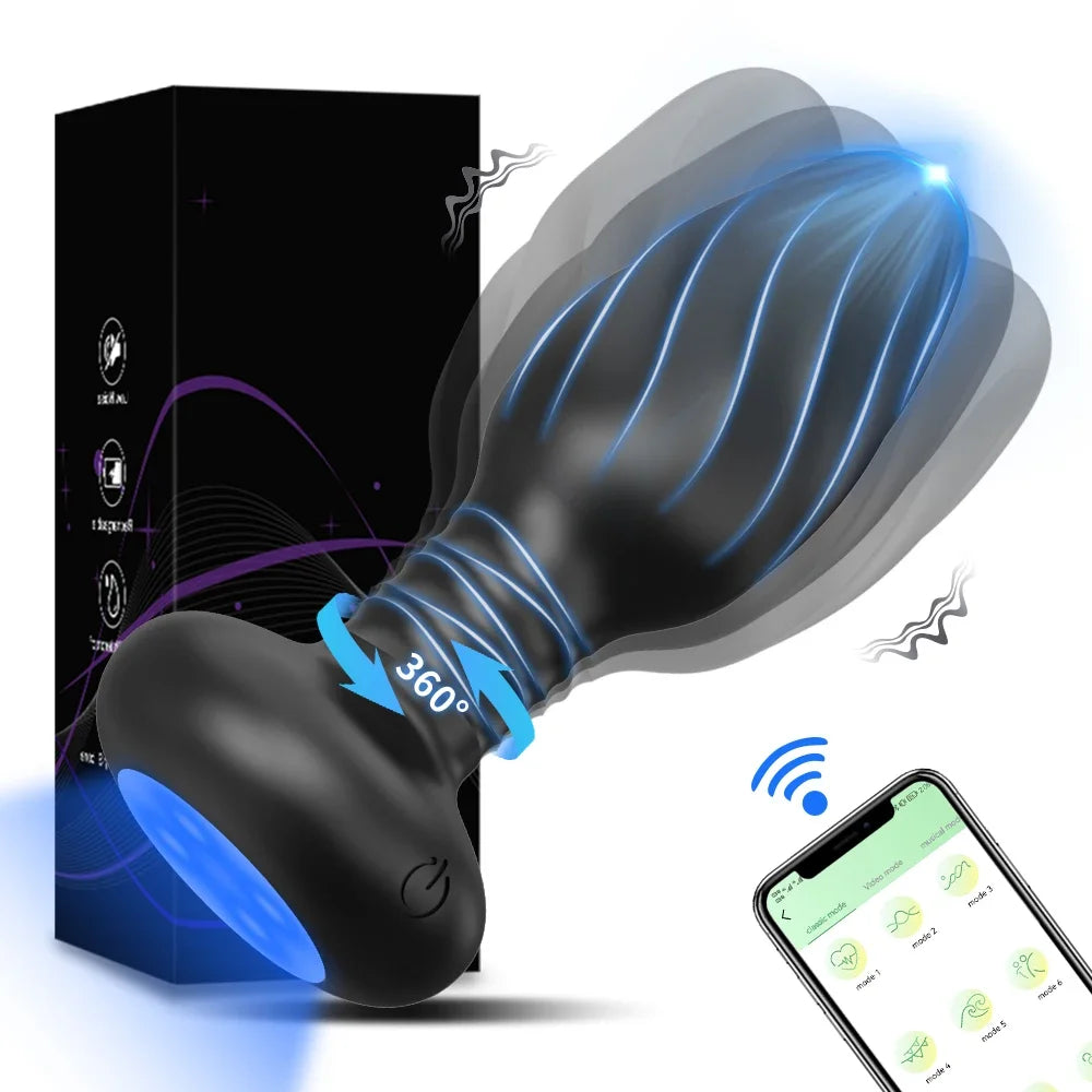 360° Rotation Vibrating LED Butt Plug for Men Wiggle Prostate Massager Gay APP Anal Vibrator Anal Plug Sex Toy for Couples