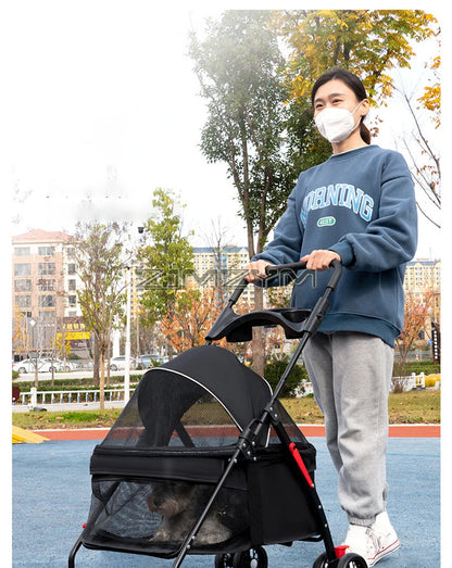 Pet Stroller for Cats/Dogs, Zipper Entry, Dog/Cat Puppy Stroller Easy One-Hand Fold, Jogging Tires, with Cup Holder
