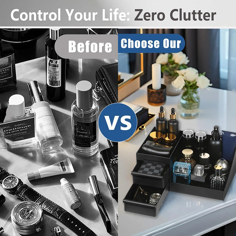 Men's Cologne Organizer Holder for Dresser Perfume Stand Bathroom Countertop with Drawers Clear Organizer for Scented Oils