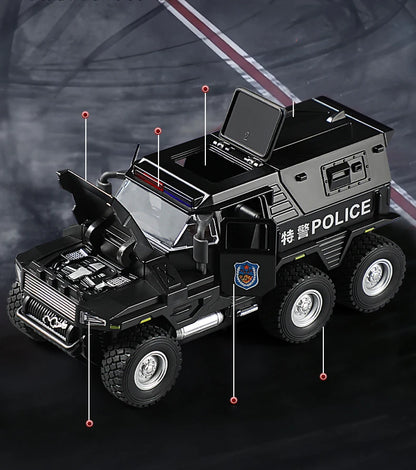 1:32 SWAT City Police Truck Model Diecast Play Off-road Vehicle Sound and Light Sport Car Toys for Children Collection Gifts